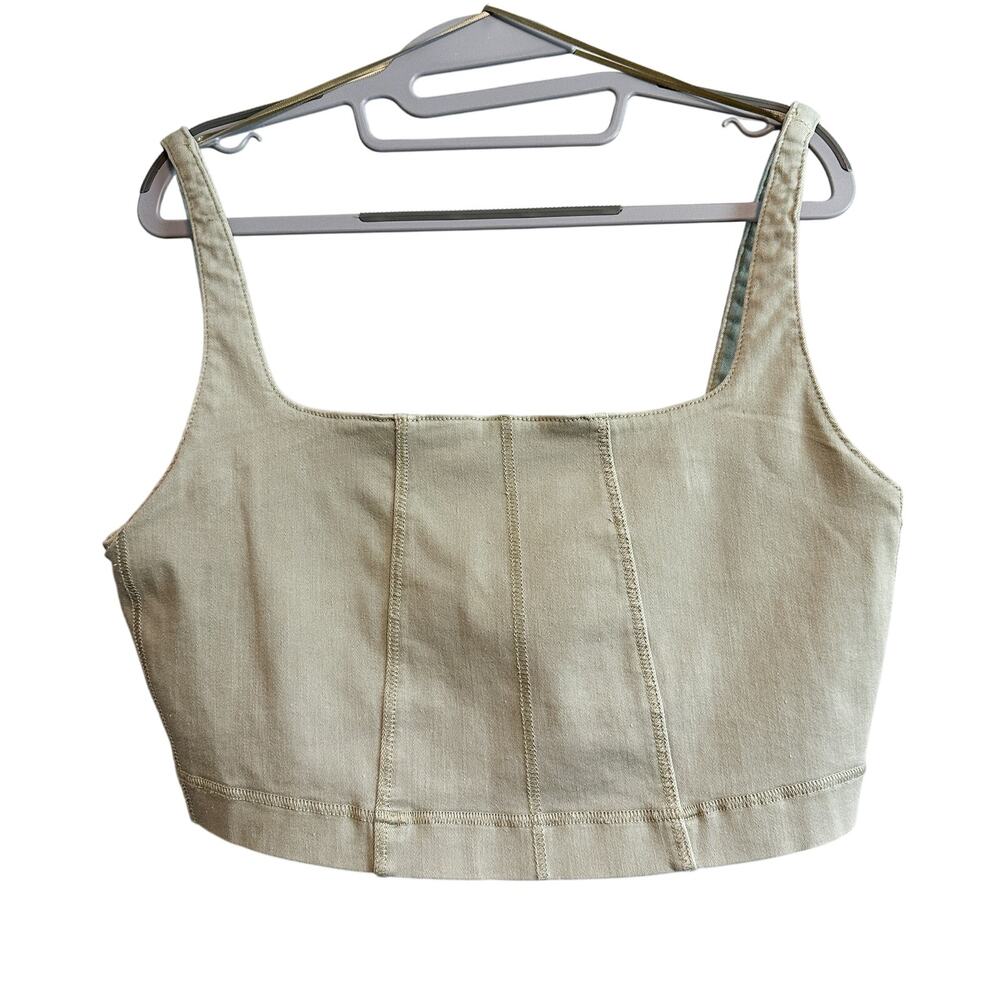 Zara Multi Cuts Khaki Green Denim Crop Top NWT Size XL Bodying Denim Collection - Picture 2 of 9